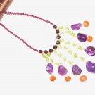 ST527       Amethyst, Peridot, Carnelian, and Garnet  Necklace in Sterling Silver