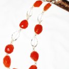 ST541       Carnlian and CZ  Necklace in Sterling Silver