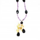 ST544       Smoky Quartz, Onyx and Amethyst  Necklace in Sterling Silver