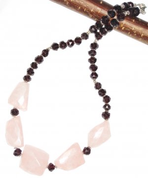 ST545       Rose Quartz and Garnet  Necklace in Sterling Silver