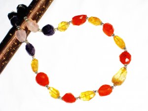 ST546       Citrine, Rose Quartz, Carnelian and Amethyst  Necklace in Sterling Silver