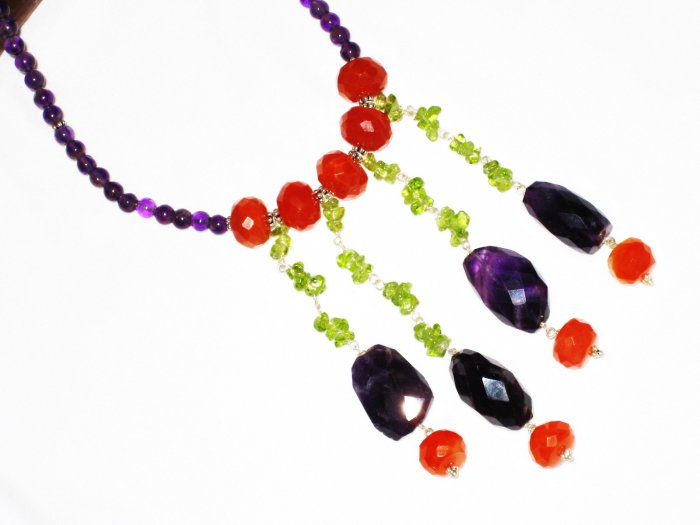 ST547 Carnelian, Amethyst, and Peridot Necklace in Sterling Silver