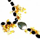 ST551       Onyx and Smoky Quartz  Necklace in Sterling Silver