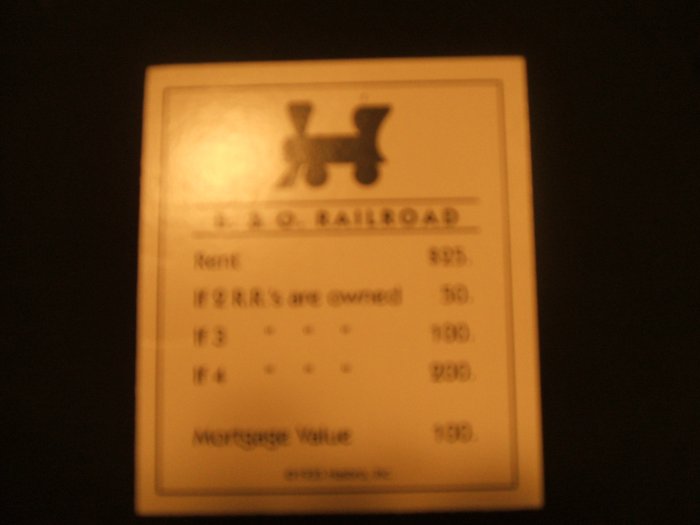 Parker Brothers Monopoly Deed Card Short Line Railroad