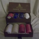 200 Vintage Poker Chip Plastic  Blue, red, white & beige in 2 level BOX