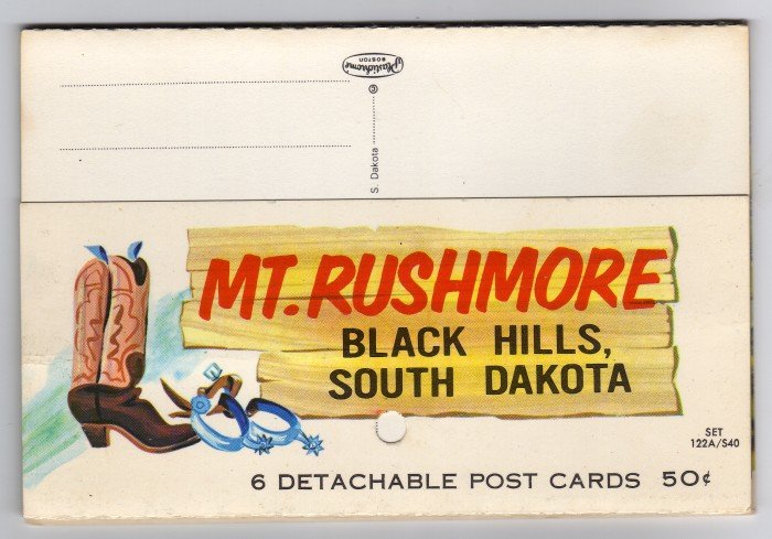 Mt. Rushmore postcard folder, 6 detachable postcards intact,  Plastichrome early 1960s  #0368