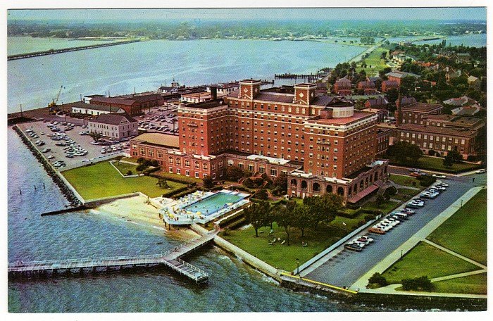 The Chamberlin Hotel Fort Monroe, VA Postcard Aerial View 1960s #0469