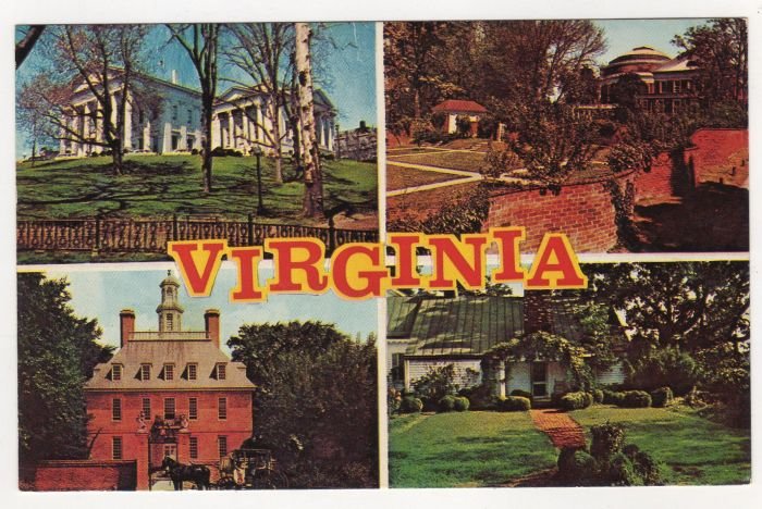 Virginia Multi-view postcard State Capitol - Univ of VA - Governor's Palace - Ash Lawn  #0478