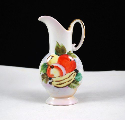 Ucagco Ceramics Hand Painted Fruit White Mini Pitcher Vase