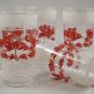 Set of 5 Federal Glass Red Floral White Band Tumblers Mid-Century Drinkware