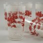 Set of 5 Federal Glass Red Floral White Band Tumblers Mid-Century Drinkware