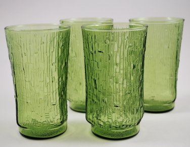 Olive Green Etched Glass Tumbler Set