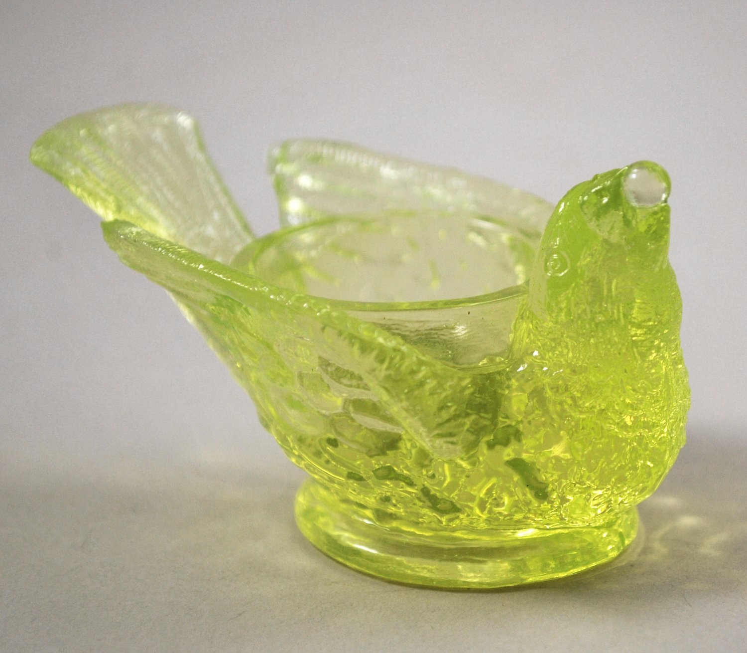Degenhart Vintage Glass Bird and Berry Light Yellow Salt Dip Cellar