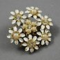 Vintage White Enamel Daisy Flower Faux Seed Pearls Rhinestone Brooch Pin