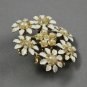 Vintage White Enamel Daisy Flower Faux Seed Pearls Rhinestone Brooch Pin