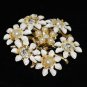 Vintage White Enamel Daisy Flower Faux Seed Pearls Rhinestone Brooch Pin