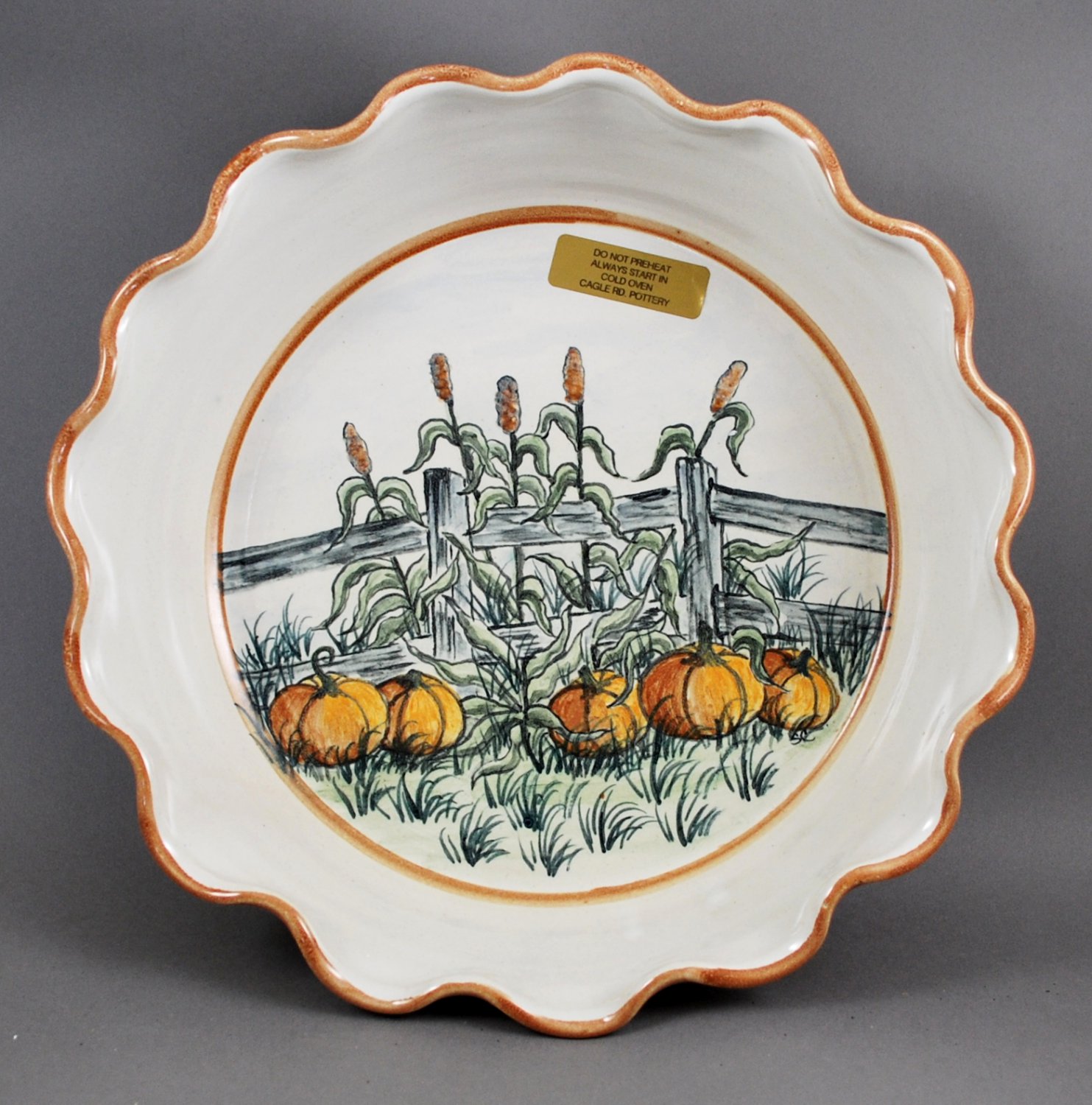 North Carolina Cagle Rd Pottery Autumn Pie Baking Stoneware Dish