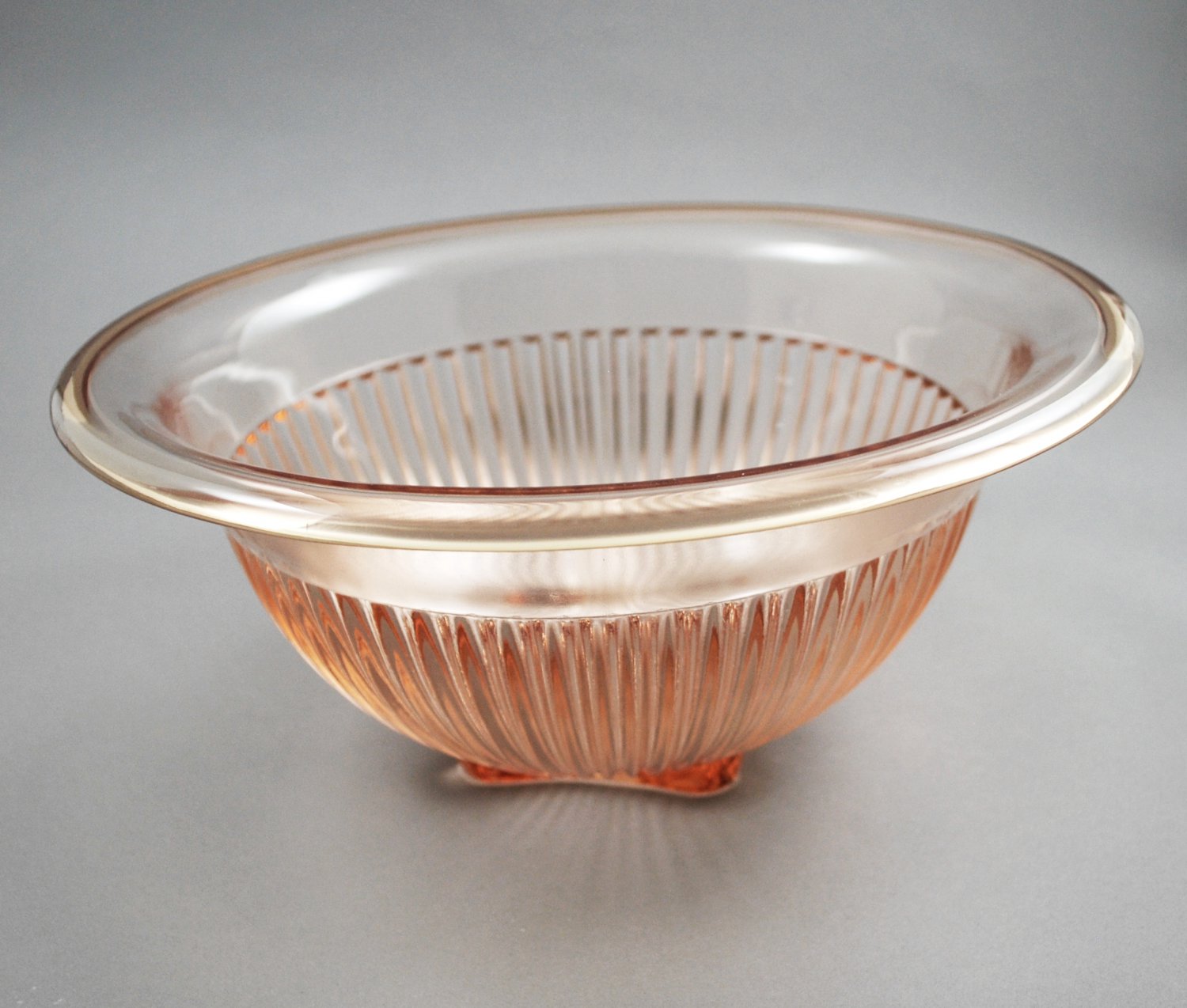 Federal Depression Pink Fine Rib Square Base Large Glass Mixing Bowl