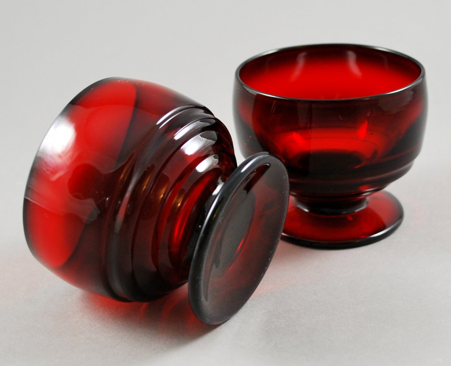 Set of 2 Vintage Ruby Red Short Pedestal Sherbet Dessert Dishes