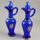 Set of 2 Avon Nile Blue Glass  Bath Urns w/ Gold Trim Decanters