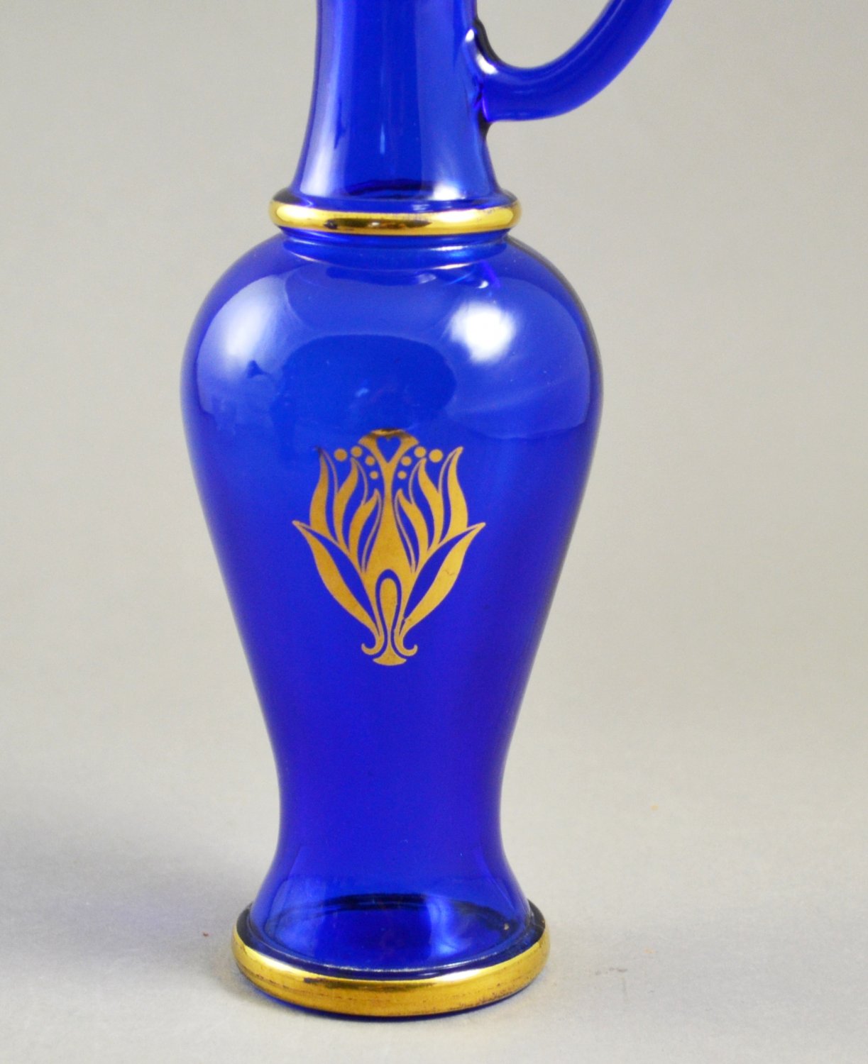 Set of 2 Avon Nile Blue Glass Bath Urns w/ Gold Trim Decanters