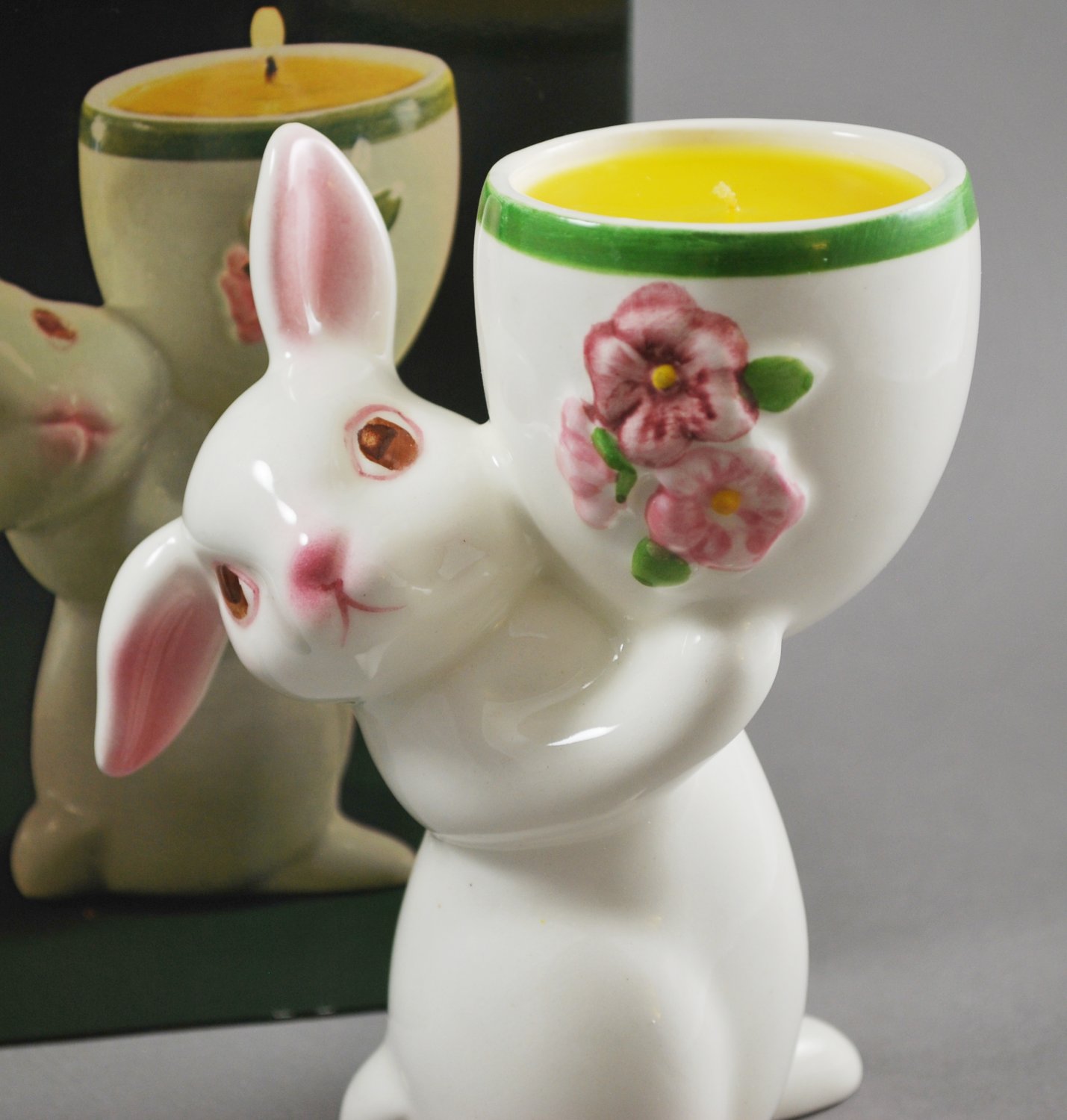 1981 Avon Sunny Bunny Candle Holder Floral Medley Candlette