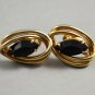 Vintage Black Faceted Stone Screw Back Earrings in Goldtone Setting