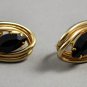 Vintage Black Faceted Stone Screw Back Earrings in Goldtone Setting
