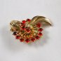 Vintage Brooch Pin Pendant Goldtone  Ribbon Bow Design Red Rhinestones