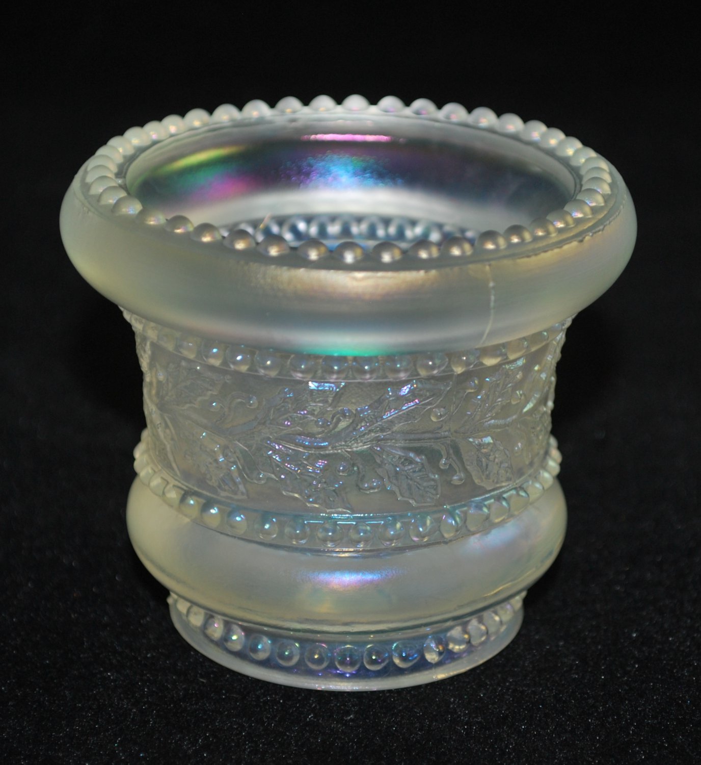 St Clair Iridescent Frosted White Holly Toothpick Holder