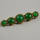Vintage Green Glass with Faux Pearls in Goldtone Brooch Bar Pin