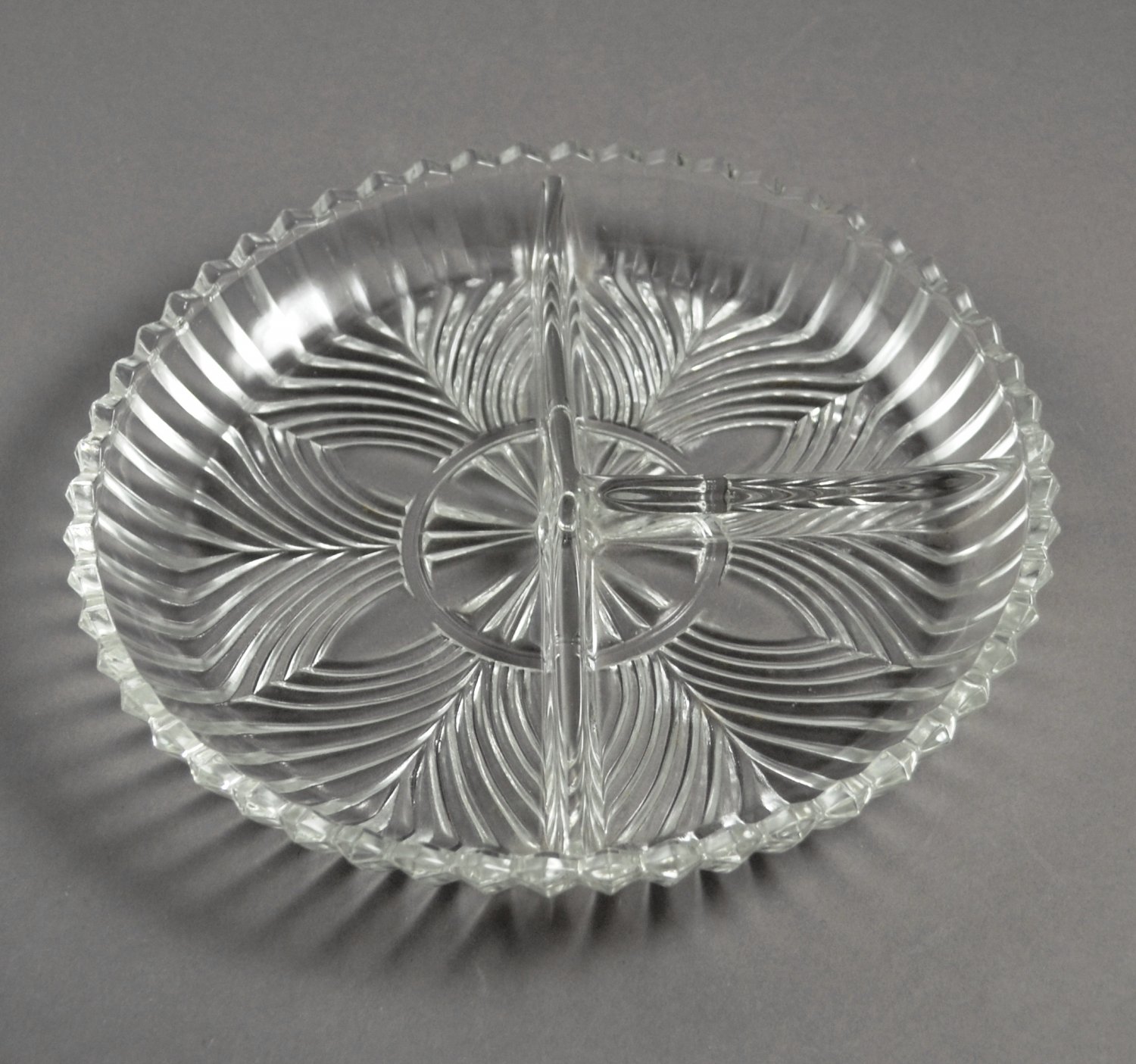 Indiana Vintage Glass 3 Part #259 Ridge or Fan Relish Crystal Dish