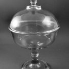 Greentown EAPG Glass Pleat Band Crystal Clear Large Covered Compote