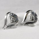 Vintage Silver Tone with Blue Rhinestones Clip Earrings