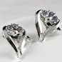Vintage Silver Tone with Blue Rhinestones Clip Earrings