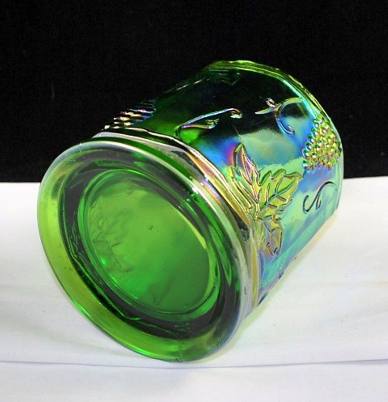Indiana Glass Green Carnival Harvest Grape Candy Canister Jar