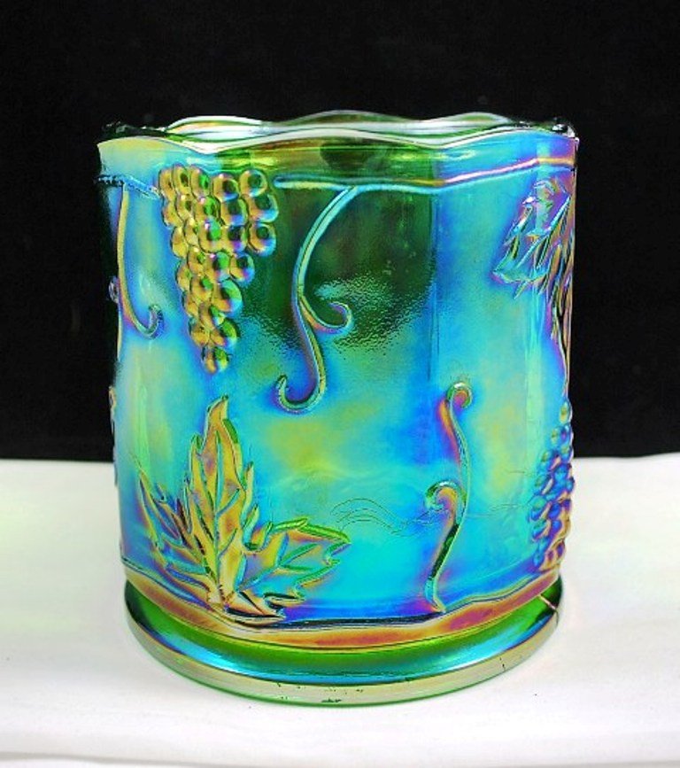 Indiana Glass Green Carnival Harvest Grape Candy Canister Jar