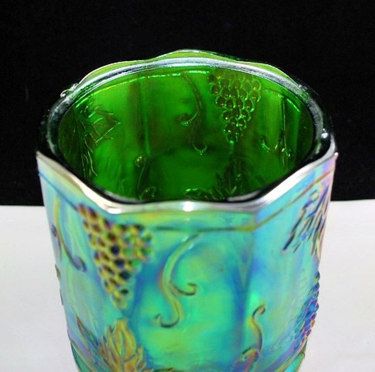 Indiana Glass Green Carnival Harvest Grape Candy Canister Jar