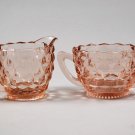 Jeannette Pink Cube or Cubist   Depression Glass Open Sugar and Creamer
