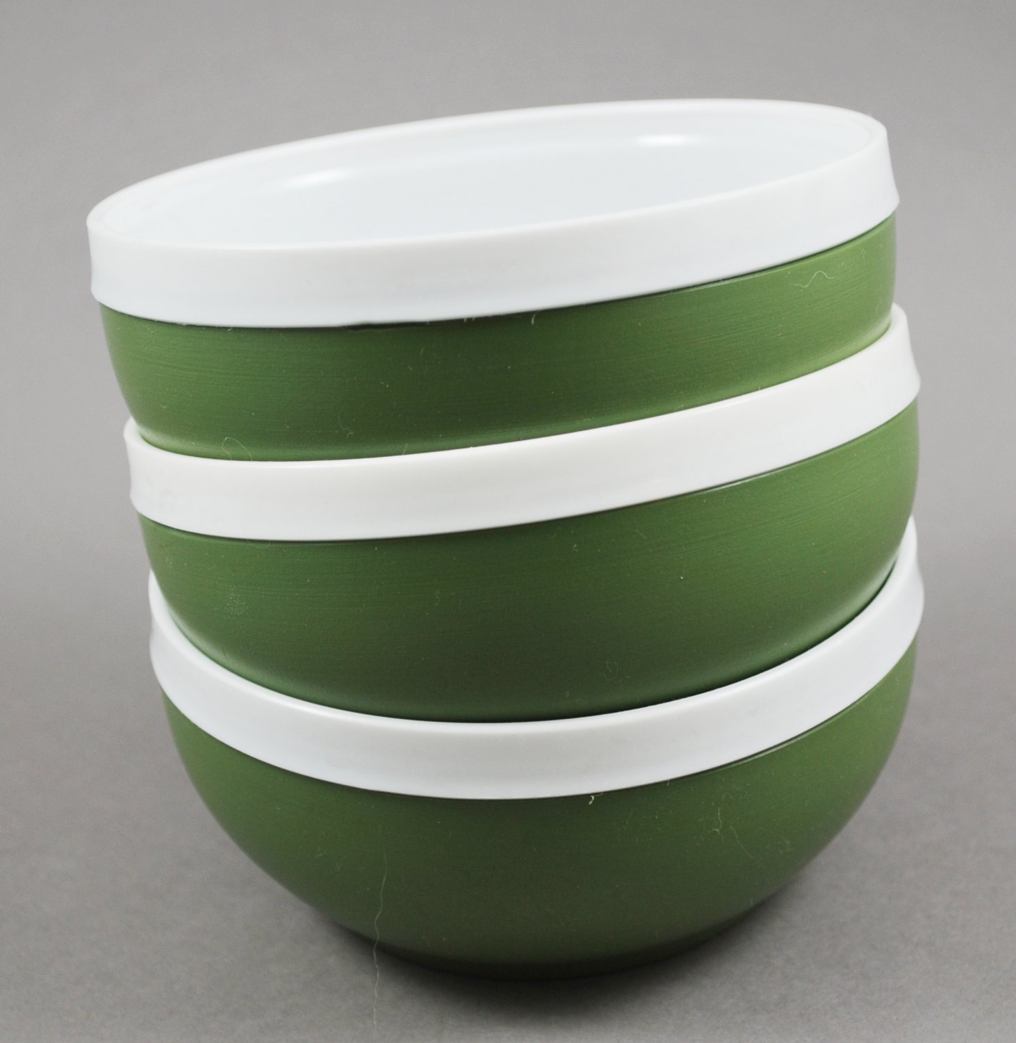 Royal Satin Set of 3 Avocado Green Cereal or Soup Bowls  Therm-O-Ware Mid-Century Retro