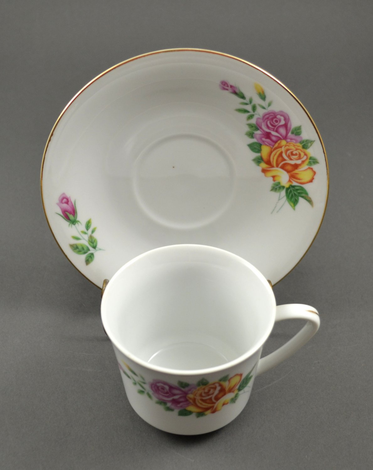Made in China Cup and Saucer Set White Porcelain w/ Roses