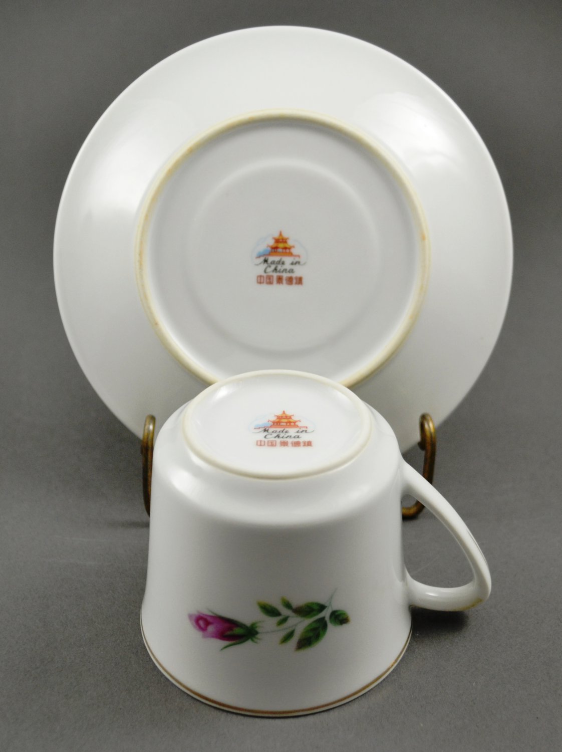 Made in China Cup and Saucer Set White Porcelain w/ Roses