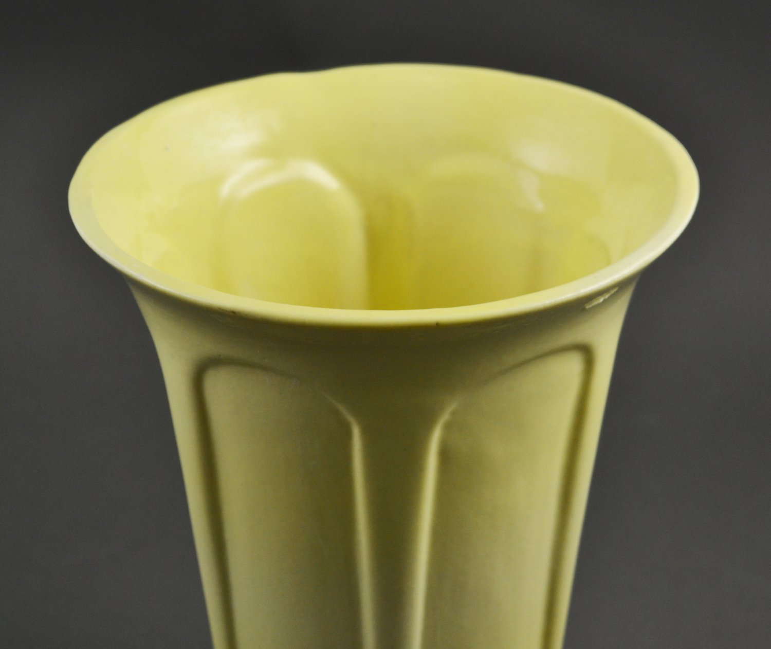 Vintage Tall Yellow Pottery Art Deco Style Flared Vase 114