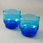 Set of 2 Vintage Blue Glass Old Fashioned Tumblers