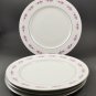 Set of 4 China Dinner Plates w/ Pink Floral on White with Platinum Trim