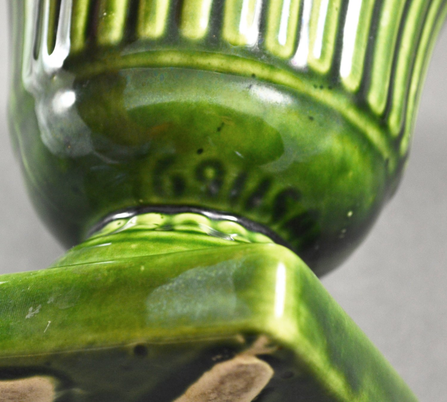 Vintage Pottery Green Ribbed Pedestal Vase Planter