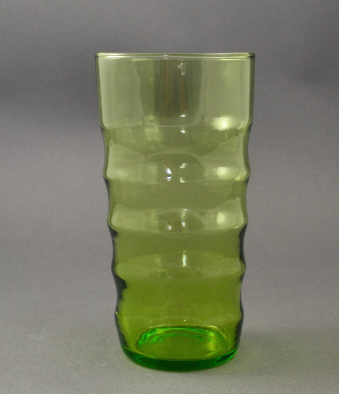 Vintage Lime Green Glass Horizontal Wide Ribbed Vase