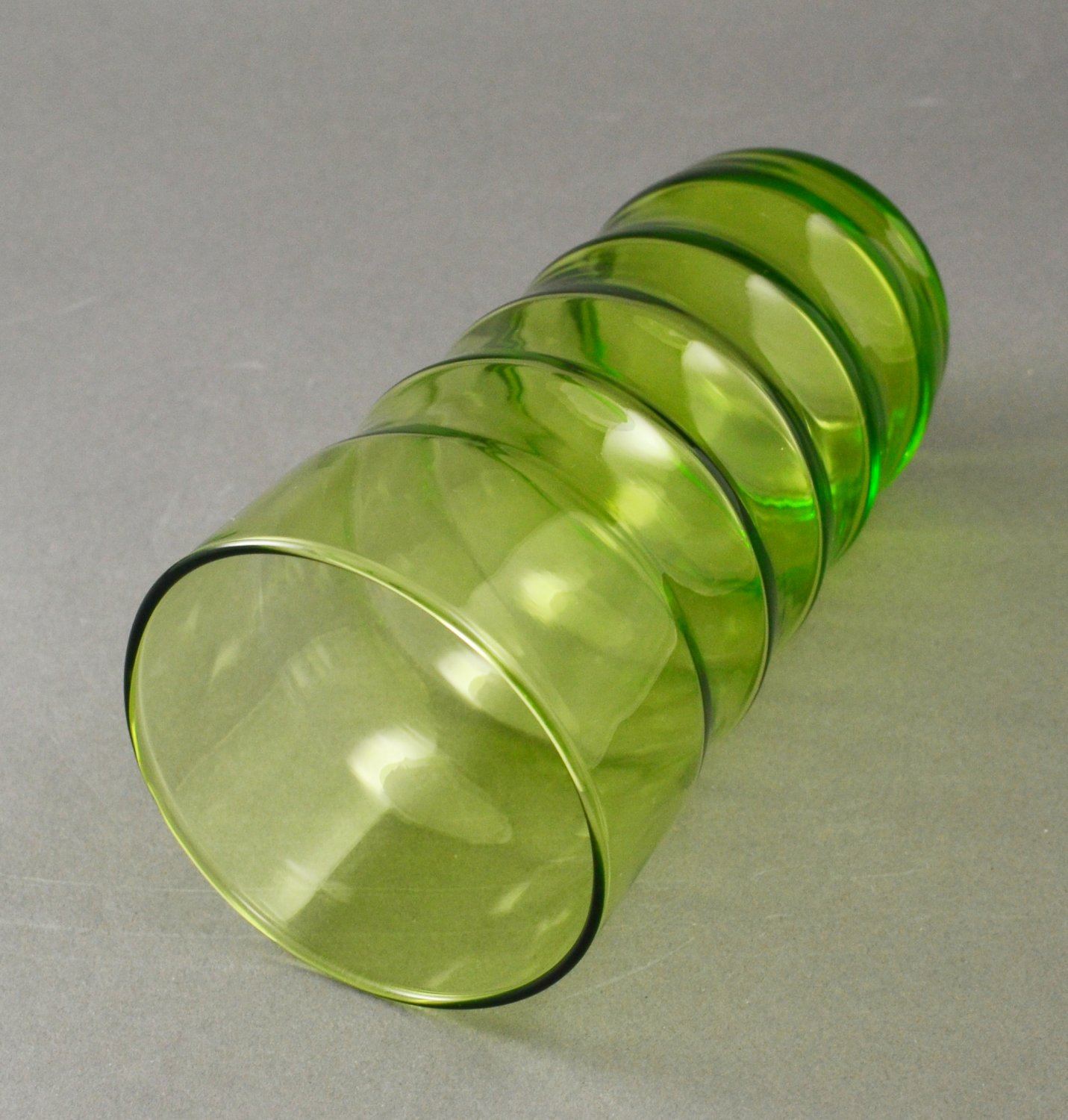 Vintage Lime Green Glass Horizontal Wide Ribbed Vase