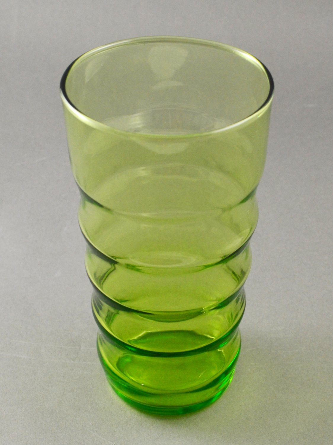Vintage Lime Green Glass Horizontal Wide Ribbed Vase