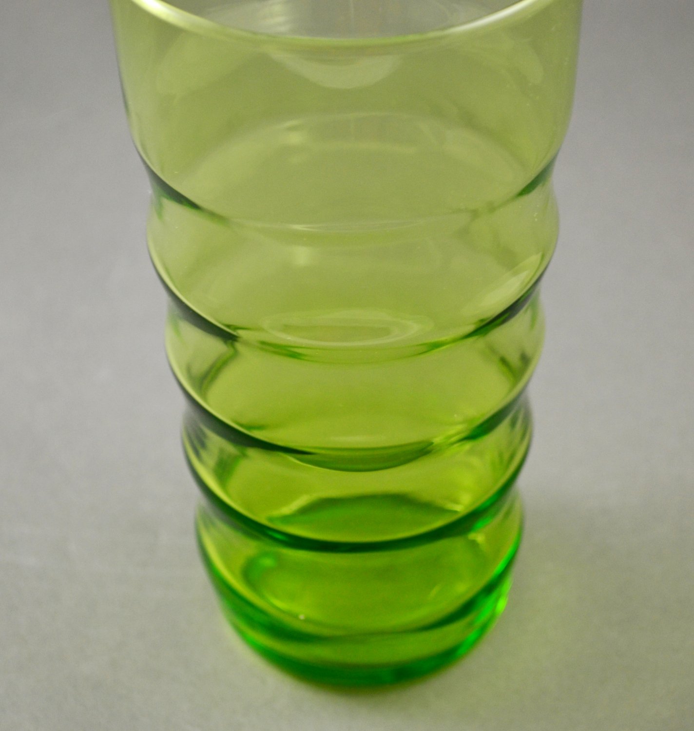 Vintage Lime Green Glass Horizontal Wide Ribbed Vase